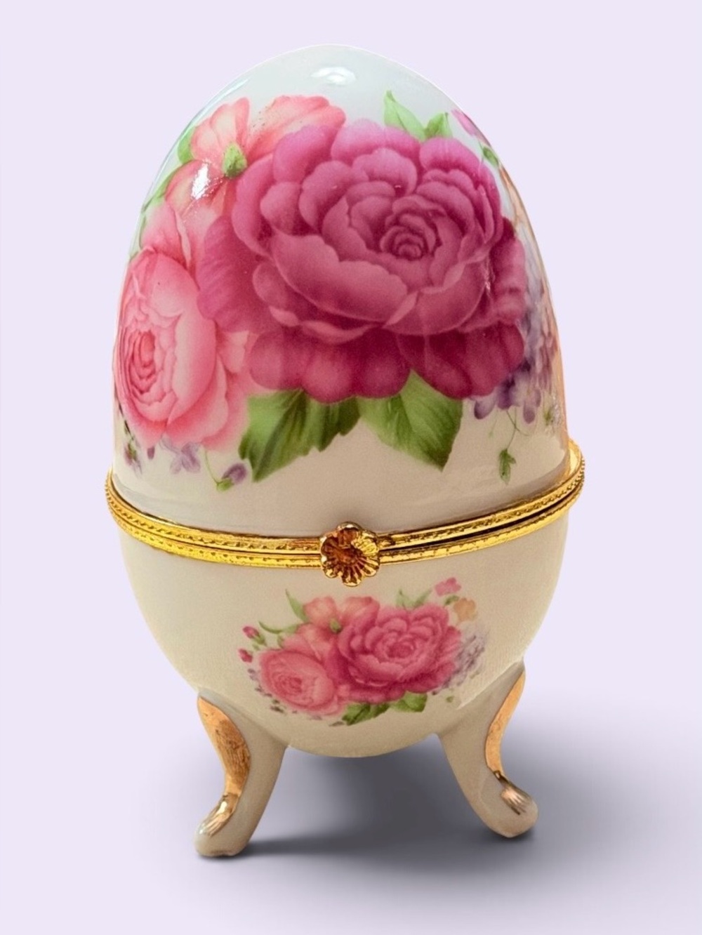 Pink Rose Porcelain Egg Trinket Box